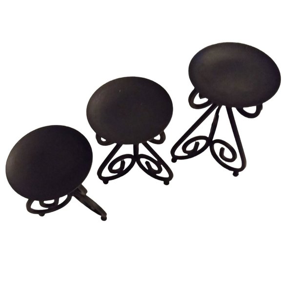 Black Wrought Iron Graduated Tier Scrollwork Pillar Candlestick Holder Set of 3 - Picture 5 of 11